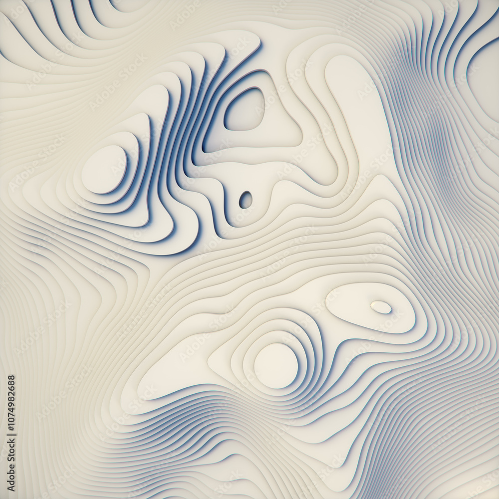 Poster Digital illustration of topographical intricate pattern in white. 3d rendering