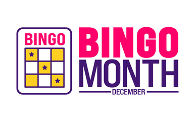 Bingo Month background, banner or poster design template. observed every year in December. Holiday concept. Use to any Template, card, poster, placard, template.