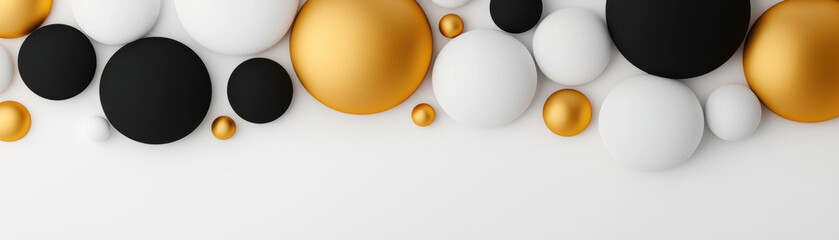 Elegant abstract composition of circles in black, white, and gold colors, perfect for modern decor, branding, or creative projects.
