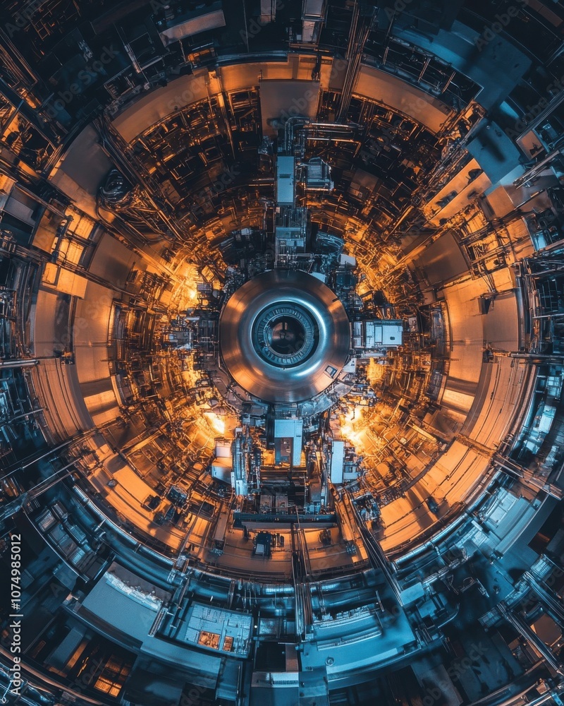 Poster close-up view of a nuclear reactor core showcasing intricate structures and glowing elements during 