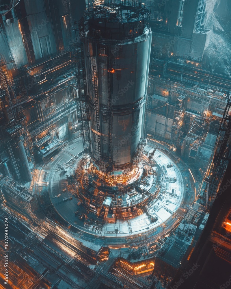 Poster close-up of a nuclear reactor core highlighting intricate components and advanced technology in an e