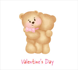 Valentine's day with cute teddy bear in watercolor style for greeting card .