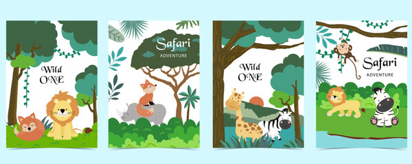 Fototapeta premium cute safari landscape template banner for a4 vertical design