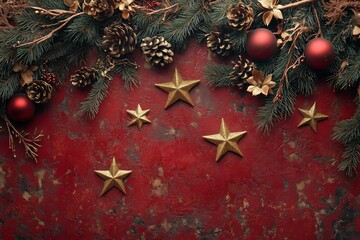 Christmas background with red and gold decorations