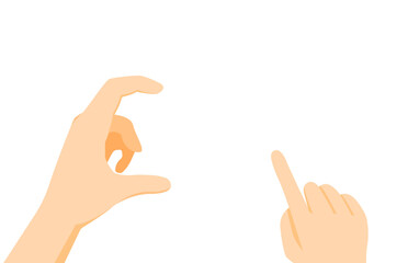 In a bright and simple setting, two hands illustrate different gestures, one indicating measurement while the other points, emphasizing expression and non-verbal communication.