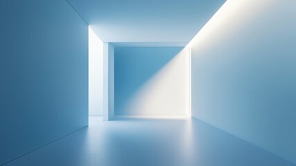 Fototapeta premium Minimalist Blue Corridor With Light Reflections