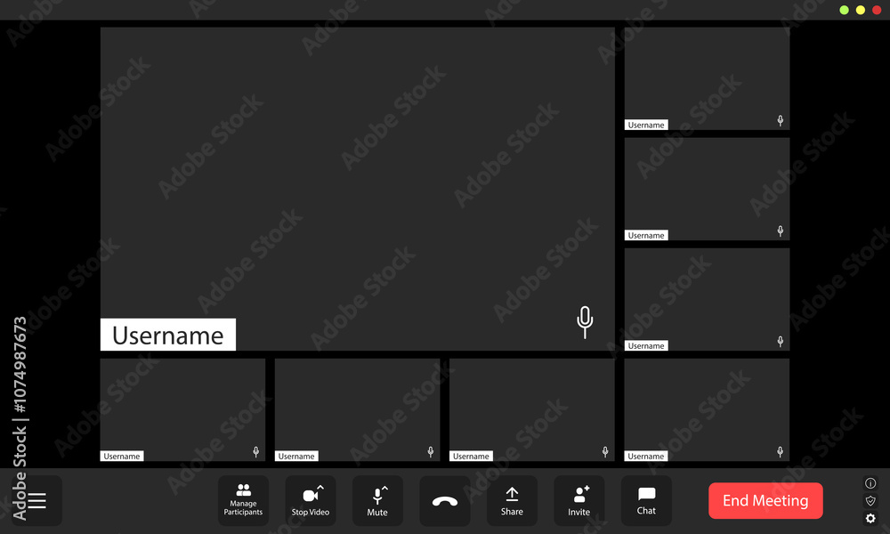 Poster virtual meeting platform interface showing multiple empty participant slots and a prominent username