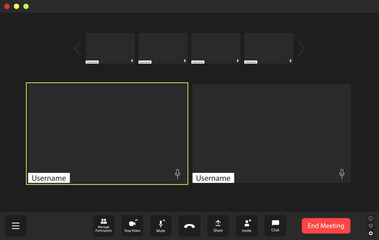In a virtual meeting setting, usernames are displayed prominently on empty video feeds, highlighting attendees and interactive features during online collaboration.