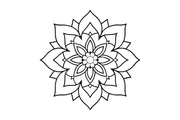 black and white flower mandala silhouette vector line art isolated on white.