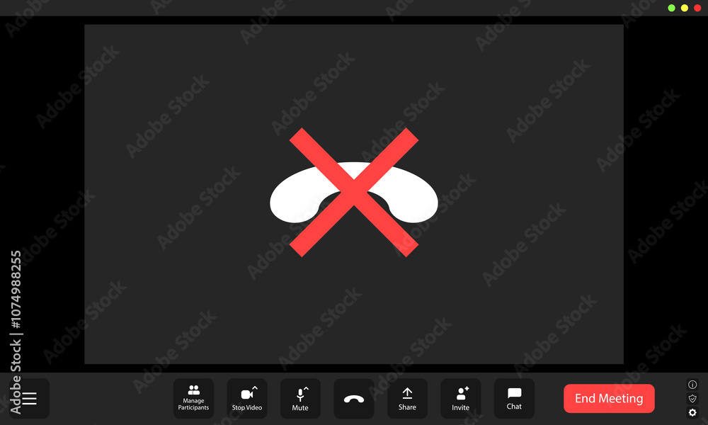 Poster a virtual meeting on hold with a disconnected symbol during a group call in a digital workspace envi