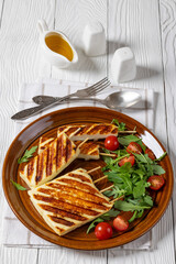 Grilled Greek Halloumi Cheese on sticks, top view