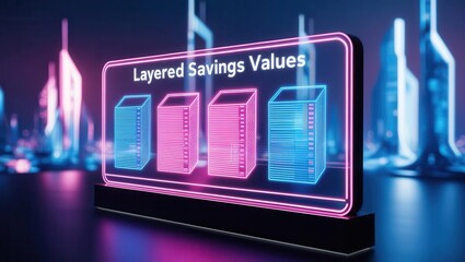 Obraz premium Layered Savings Values: Futuristic Financial Technology Display 