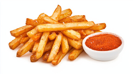 Crispy golden French fries served with a side of flavorful seasoning. Perfect for snacking, appetizers, or complementing a meal.