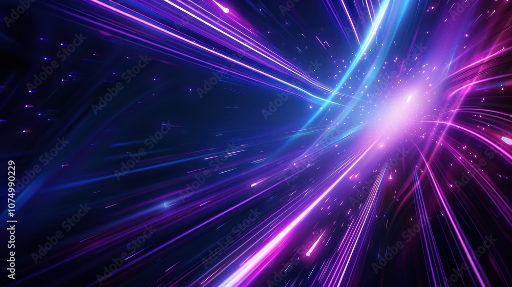 Poster abstract light trails and glowing particles in deep space