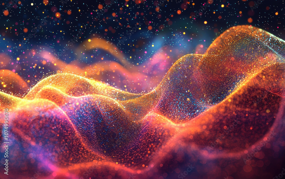Wall mural vibrant waves of colorful particles create a mesmerizing abstract landscape, evoking a sense of move