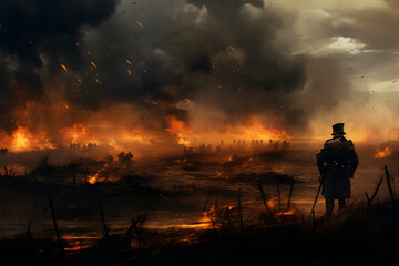 Fototapeta premium photo of a destroyed batttlefield