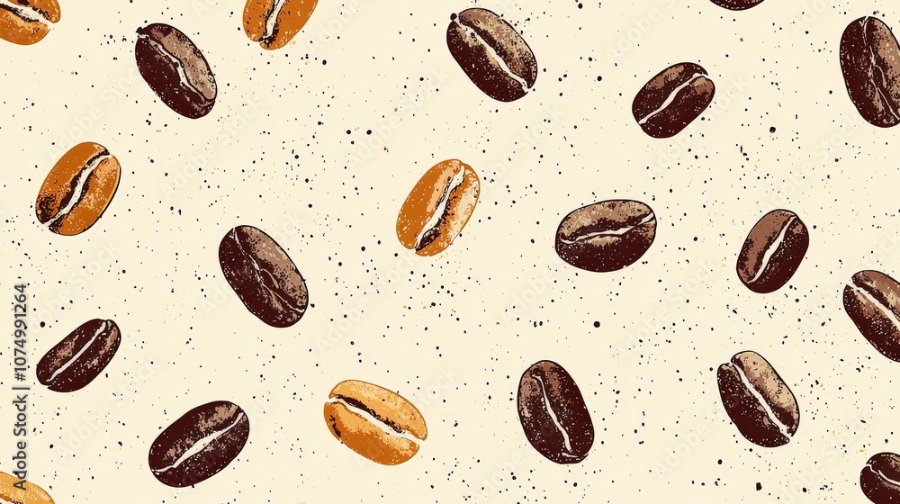 Poster patterned coffee beans on a light brown canvas, subtle shadows creating depth in a simple, clean des
