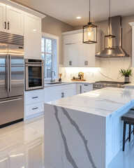 Modern kitchen interior with sleek appliances and stylish design, featuring a contemporary layout and high-end finishes for a luxurious cooking space.