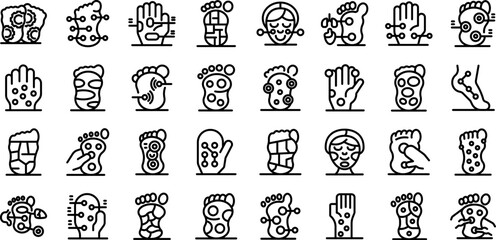 Reflexology icons set. Reflexology icons set. Outline set of reflexology vector icons for web design isolated on white background