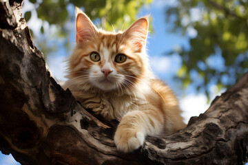 cat sitting on a tree stomp