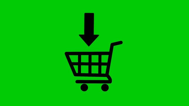 animation of shopping cart with arrows on green screen. product shopping concept. online shopping animation