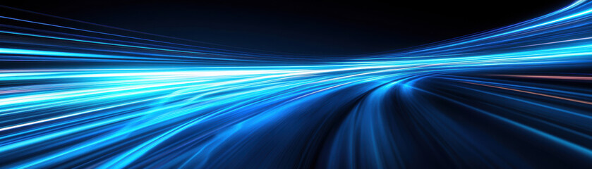 A mesmerizing abstract background featuring vibrant blue light trails, creating a sense of movement and energy in a futuristic atmosphere.
