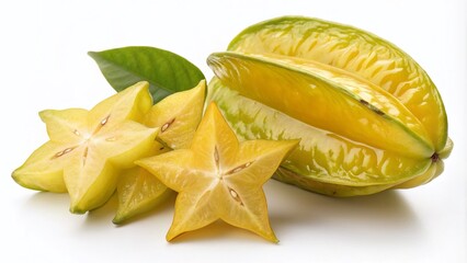 Fototapeta premium Fresh, vibrant starfruit, perfect for recipes or catalogs. A delicious, isolated food shot.
