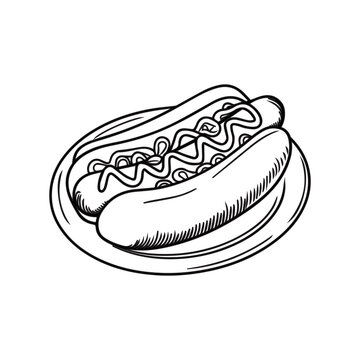 black and white hot dogs on plate clip art preview