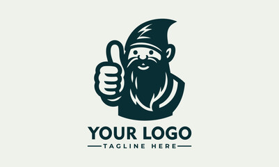 Smiling gnome giving thumbs up vector logo, hat, long beard Smiling gnome with long beard and hat giving thumbs up, suitable for greeting cards, posters, and fantasythemed designs