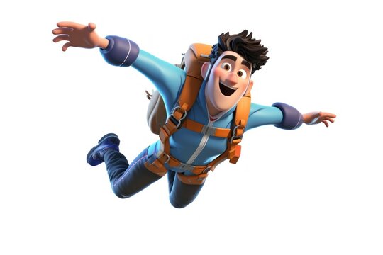 Cartoon skydiving white background exhilaration.