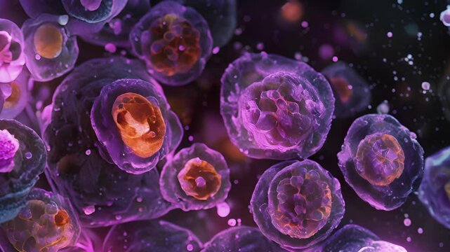 A highresolution image of a stem cell surrounded by a population of niche cells including fibroblasts and macrophages that provide crucial signals for stem cell development.