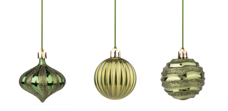 boule verte PNG sur fond transparent, décoration d'arbre de Noël, Noël, Joyeux Noël, décorations d'hiver, ensemble de boules vertes sur fond transparent 