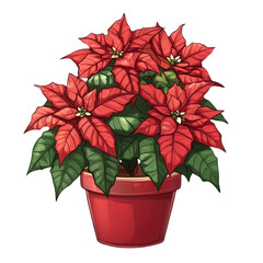 Poinsettia in Wooden Pot: A vibrant, red poinsettia plant blooms in a rustic wooden pot, a classic symbol of Christmas cheer and holiday spirit.