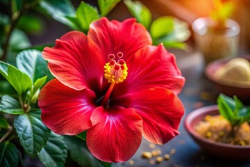 Vibrant red hibiscus, food-style close-up.