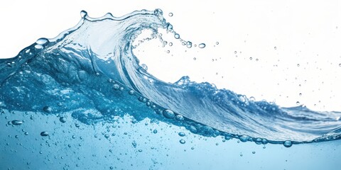 Fototapeta premium A splash of blue water frozen in time, with tiny air bubbles rising to the surface, creating a visually captivating scene.