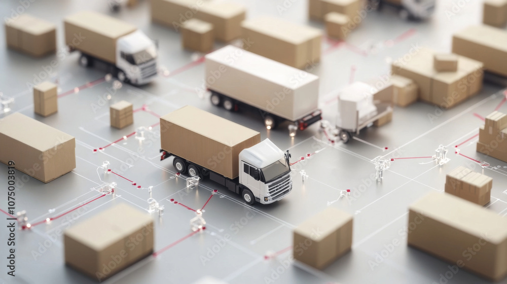 Poster minimal 3d render of global supply chain network showcasing inventory and distribution hubs