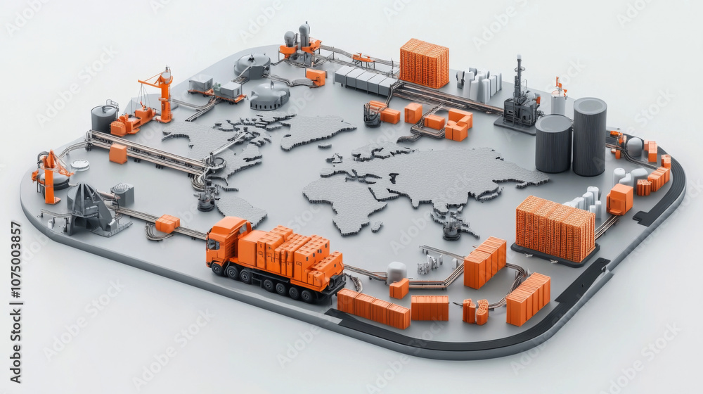 Aufkleber minimal 3d render of global supply chain network with inventory and distribution hubs