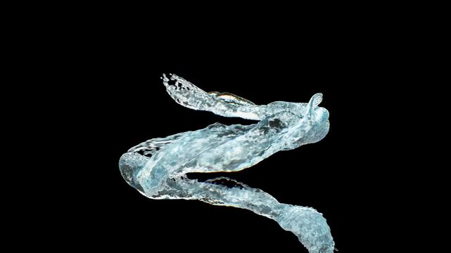 iquid splashes and twists into a spiral on a black background