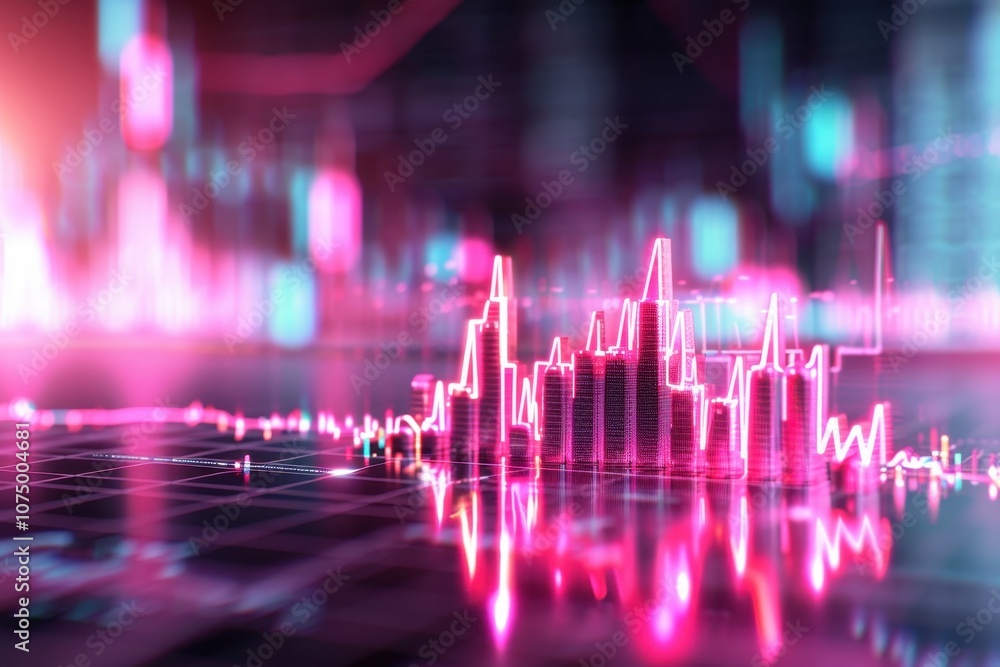 Aufkleber neon-lit financial graph representation with abstract data visualization elements in a futuristic st