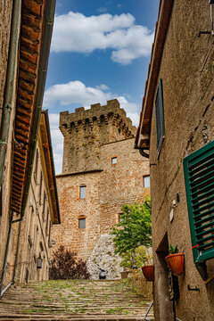 Fototapeta Panorama of the Aldobrandesca Fortress of Arcidosso Grosseto Tuscany Italy