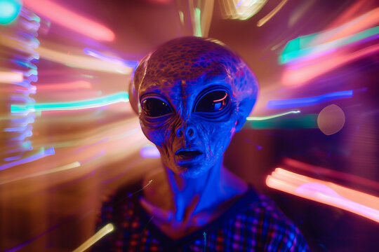 Image of extraterrestrial alien in glowing light generative AI