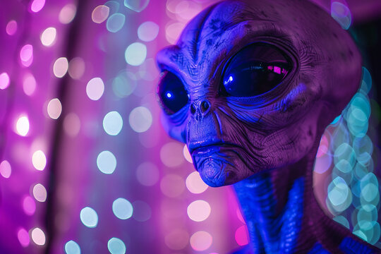 Image of extraterrestrial alien in glowing light night club generative AI