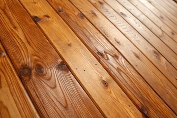 Fototapeta premium A close-up perspective of natural wood grain, showcasing the intricate patterns and textures of polished wooden planks