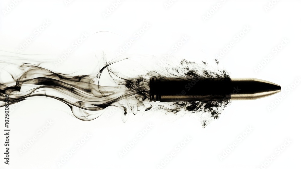Poster dynamic image of a bullet with flowing smoke trails in a dramatic artistic representation of speed, 