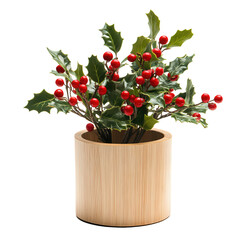 Holly Sprig with Red Berries: A classic festive decoration for the holiday season. The sprig is adorned with lush green leaves and bright red berries, adding a touch of cheer to any setting. 
