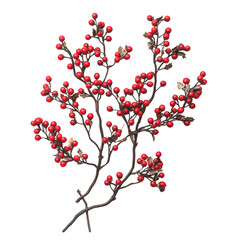 Holly Sprig with Red Berries: A classic festive decoration for the holiday season. The sprig is adorned with lush green leaves and bright red berries, adding a touch of cheer to any setting. 