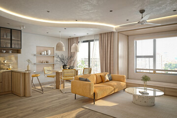 3d render luxury home living room