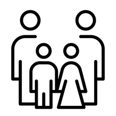 Homosexual family icon. Editable stroke vector icon of a couple (two men) and children (sun and daughter)