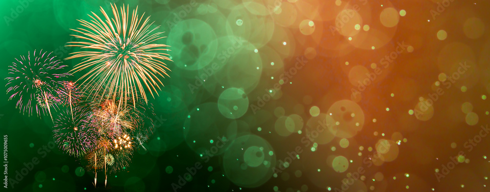 Wall mural fireworks with abstract bokeh background