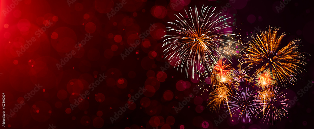 Wall mural fireworks with abstract bokeh background
